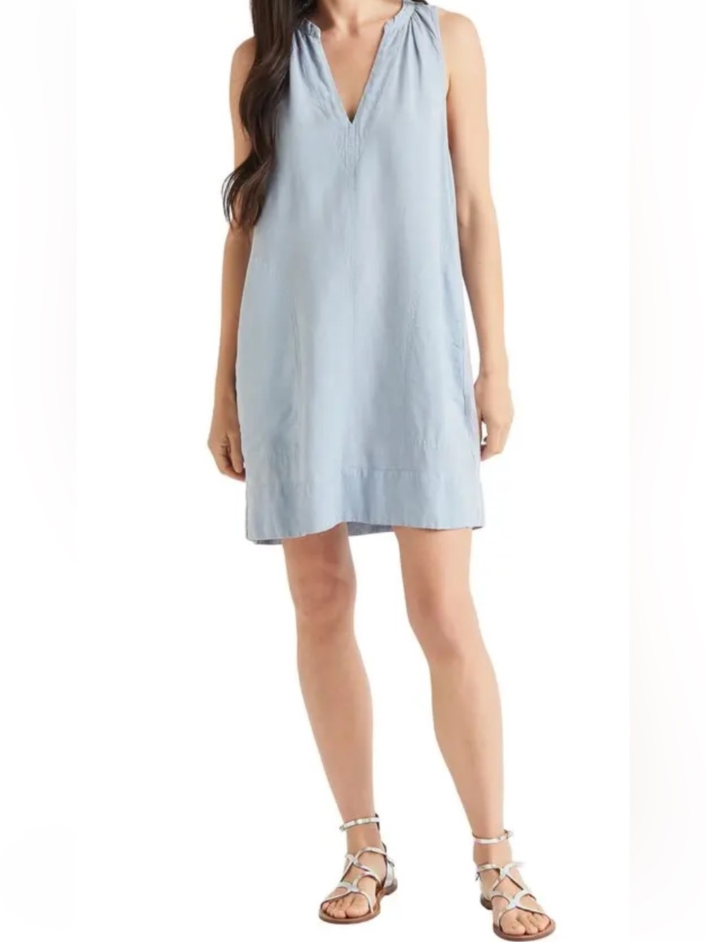 NWT Splendid Light Blue Sleeveless V-Neck Dress Sz M-Linen Blend